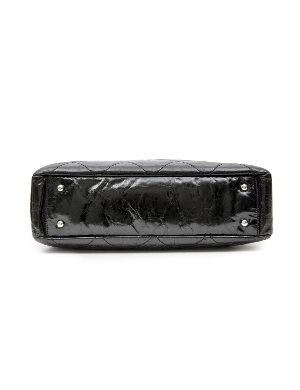 CHANEL bag in black patent leather and flap in gray tweed.