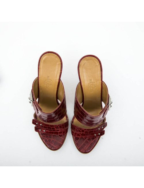 HERMES high heels mules in red alligator size 37FR