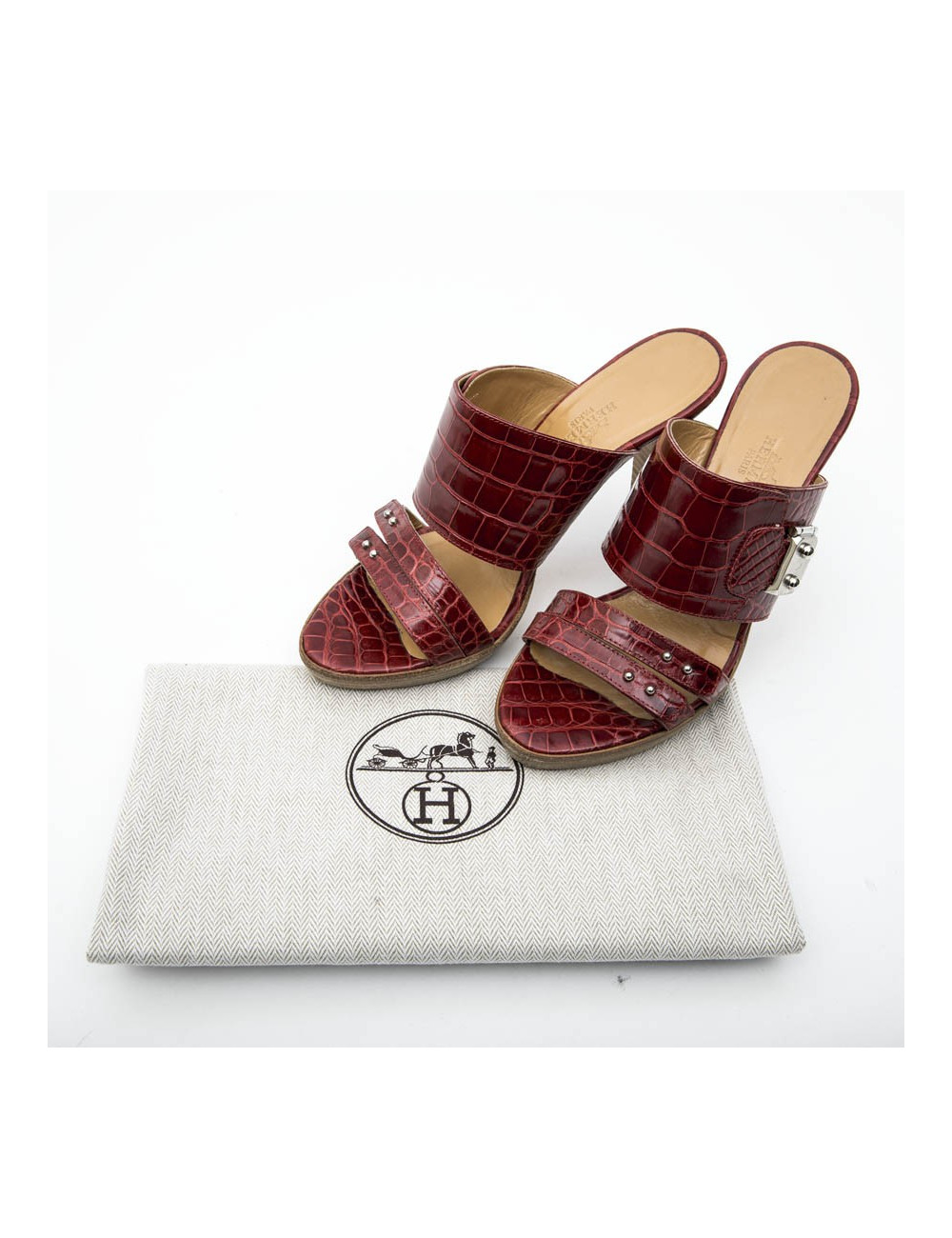 HERMES high heels mules in red alligator size 37FR