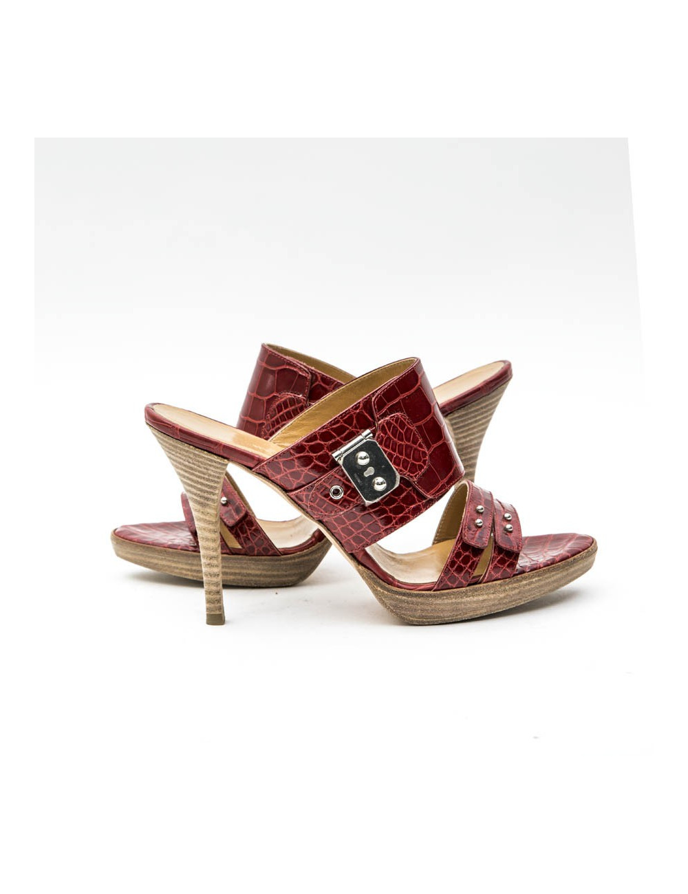 HERMES high heels mules in red alligator size 37FR
