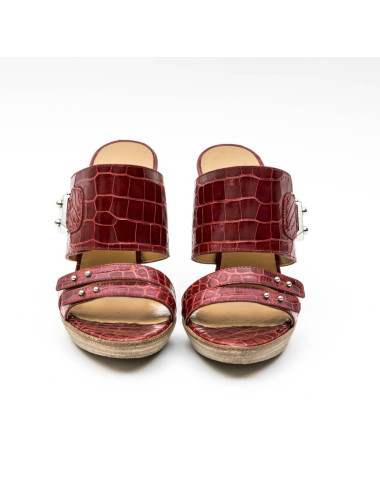 HERMES high heels mules in red alligator size 37FR 2