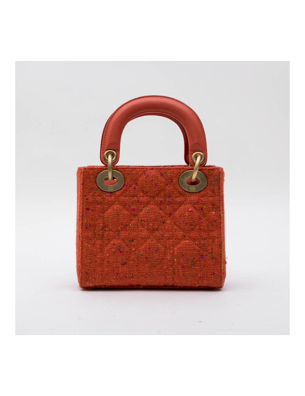 Mini sac Lady D  CHRISTIAN DIOR en tweed et cuir corail