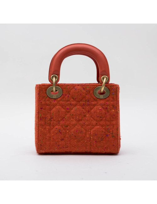 CHRISTIAN DIOR 'Lady Dior' Mini Bag in Coral Tweed and leather
