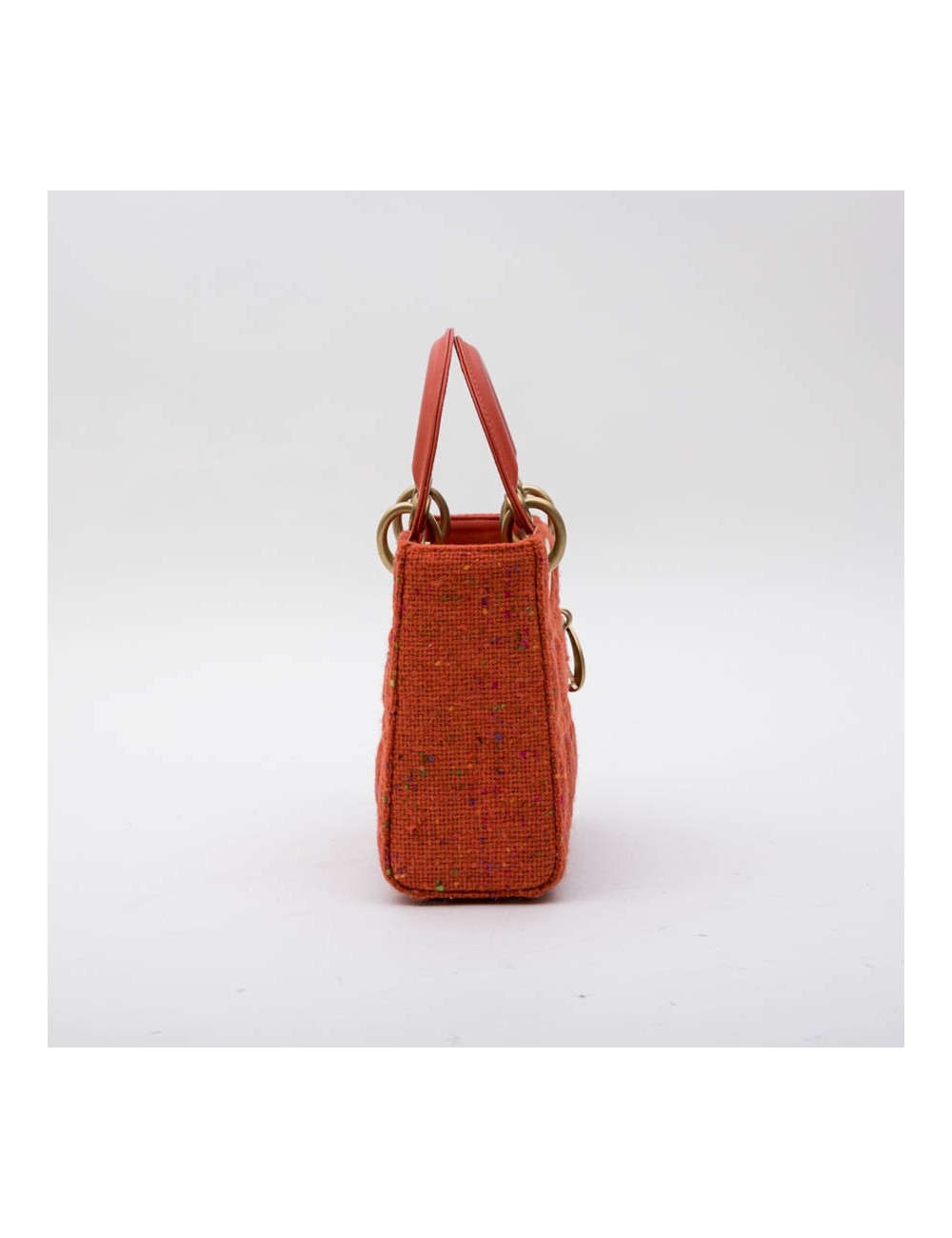 Mini sac Lady D  CHRISTIAN DIOR en tweed et cuir corail