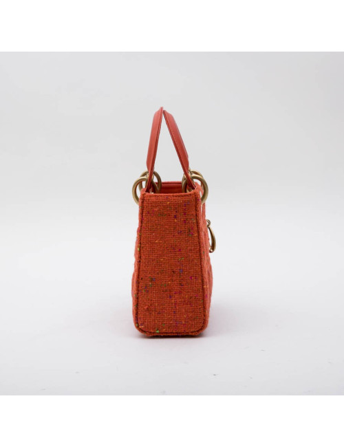Mini sac Lady D  CHRISTIAN DIOR en tweed et cuir corail
