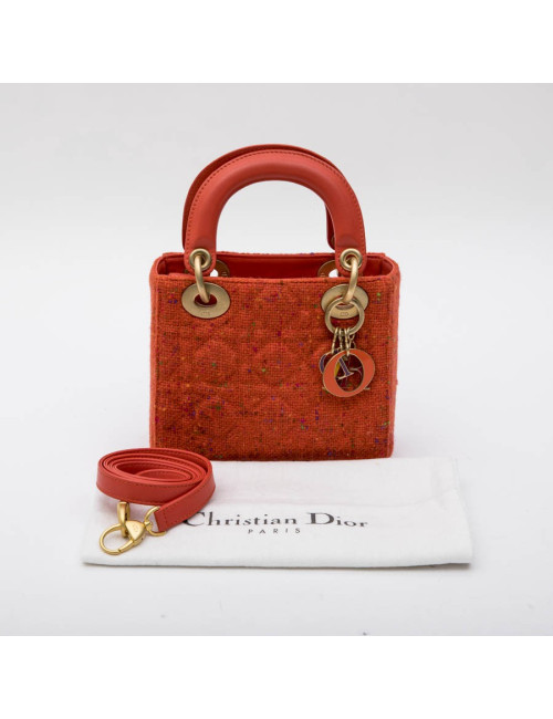 CHRISTIAN DIOR 'Lady Dior' Mini Bag in Coral Tweed and leather