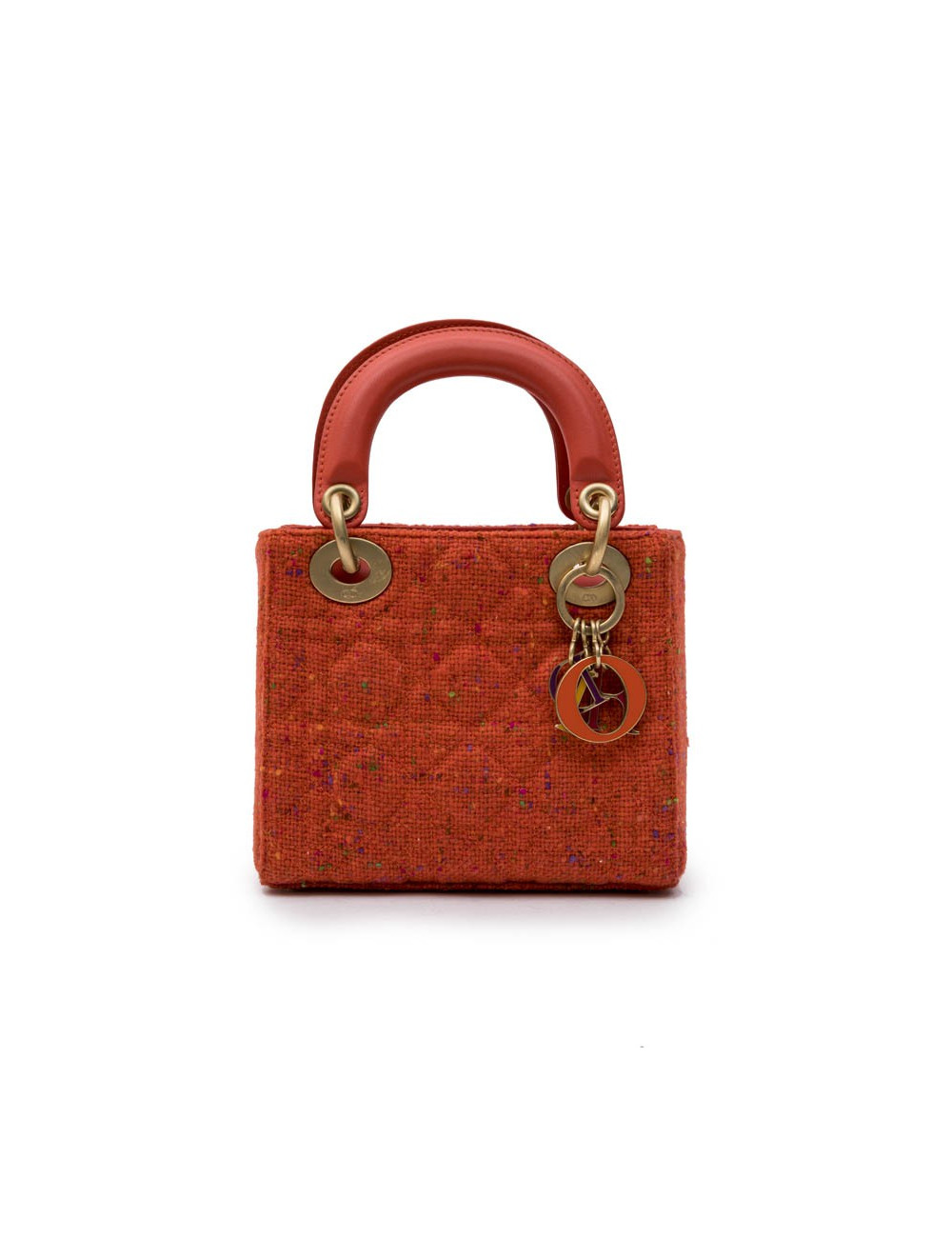 Mini sac Lady D  CHRISTIAN DIOR en tweed et cuir corail
