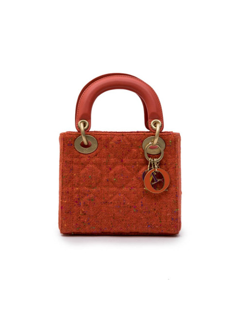 Mini sac Lady D  CHRISTIAN DIOR en tweed et cuir corail