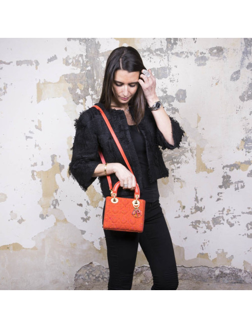 Mini sac Lady D  CHRISTIAN DIOR en tweed et cuir corail
