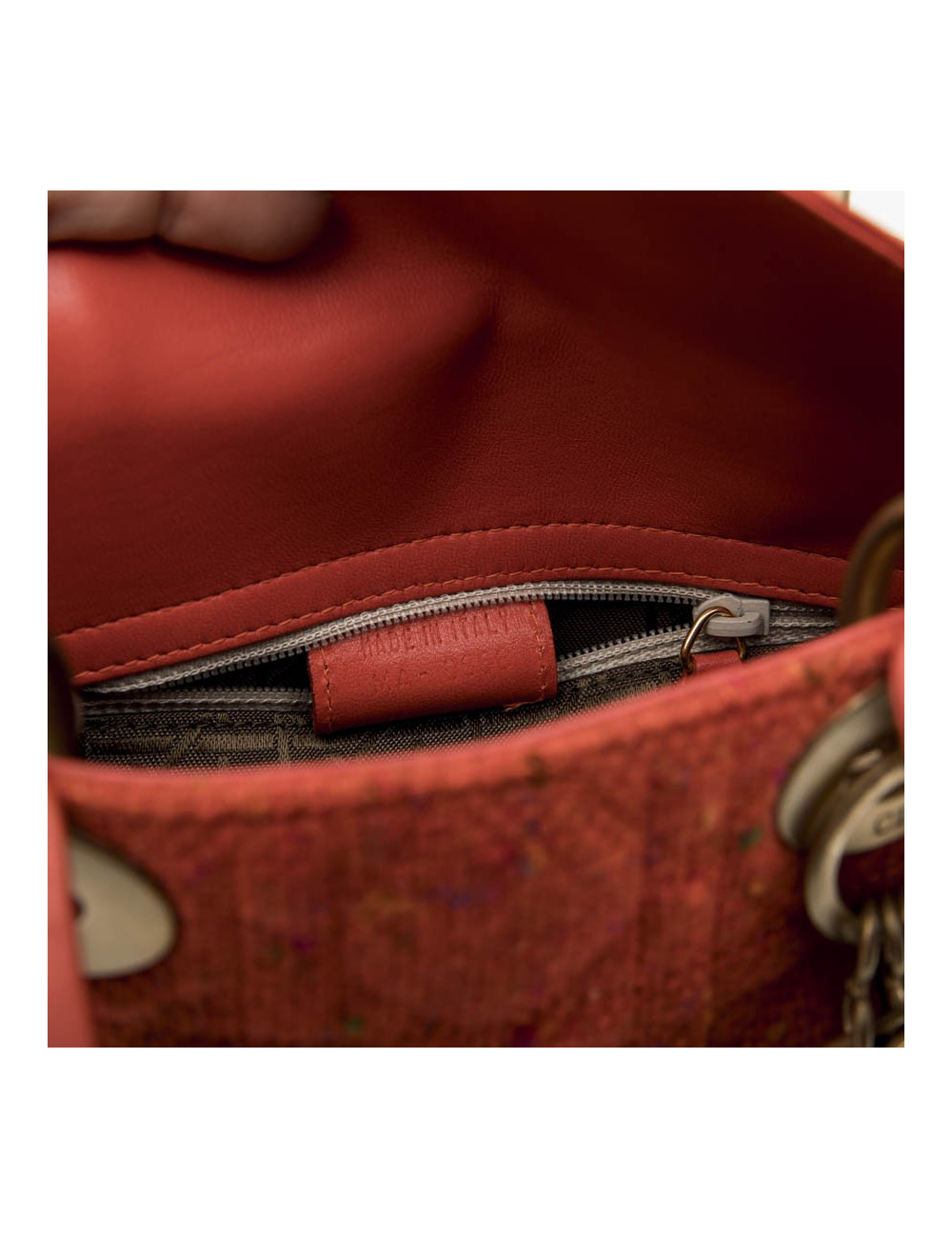 Mini sac Lady D  CHRISTIAN DIOR en tweed et cuir corail