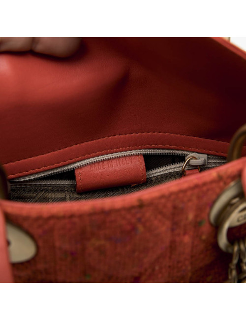 Mini sac Lady D  CHRISTIAN DIOR en tweed et cuir corail
