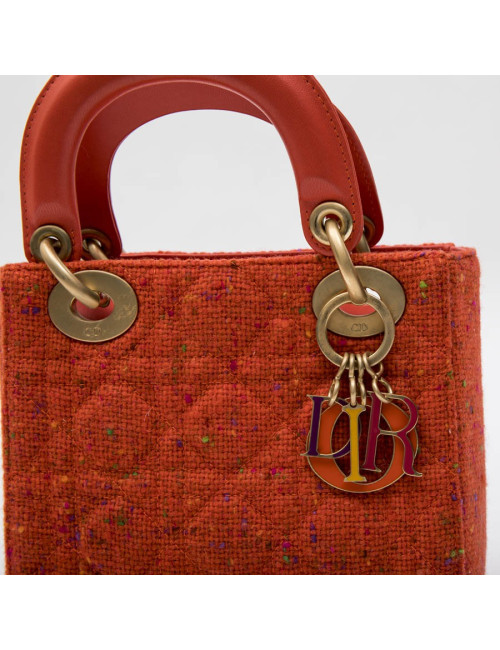 CHRISTIAN DIOR 'Lady Dior' Mini Bag in Coral Tweed and leather