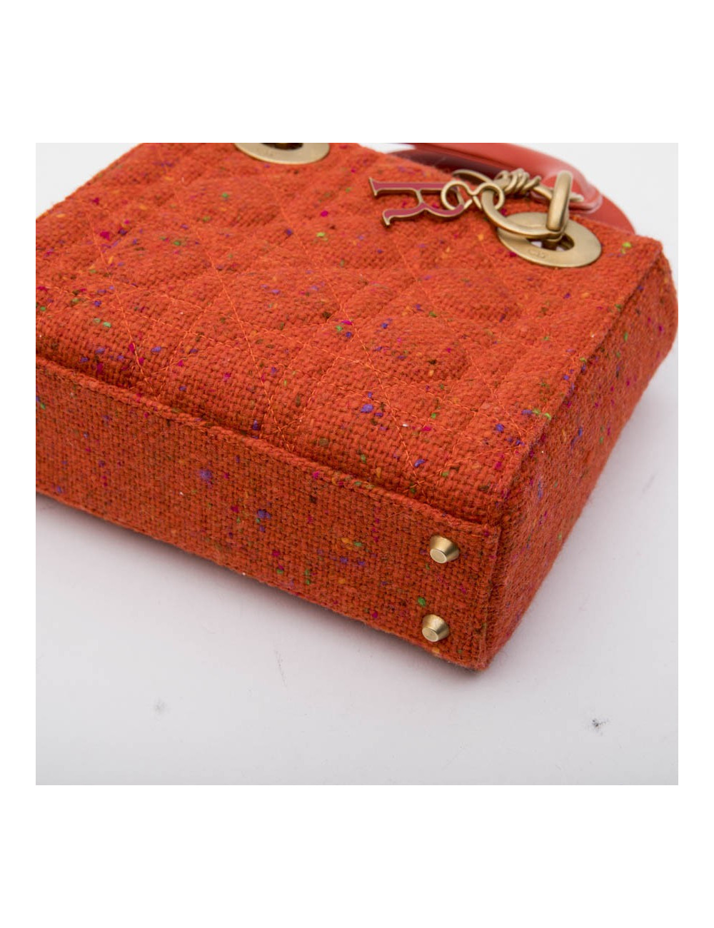 Mini sac Lady D  CHRISTIAN DIOR en tweed et cuir corail