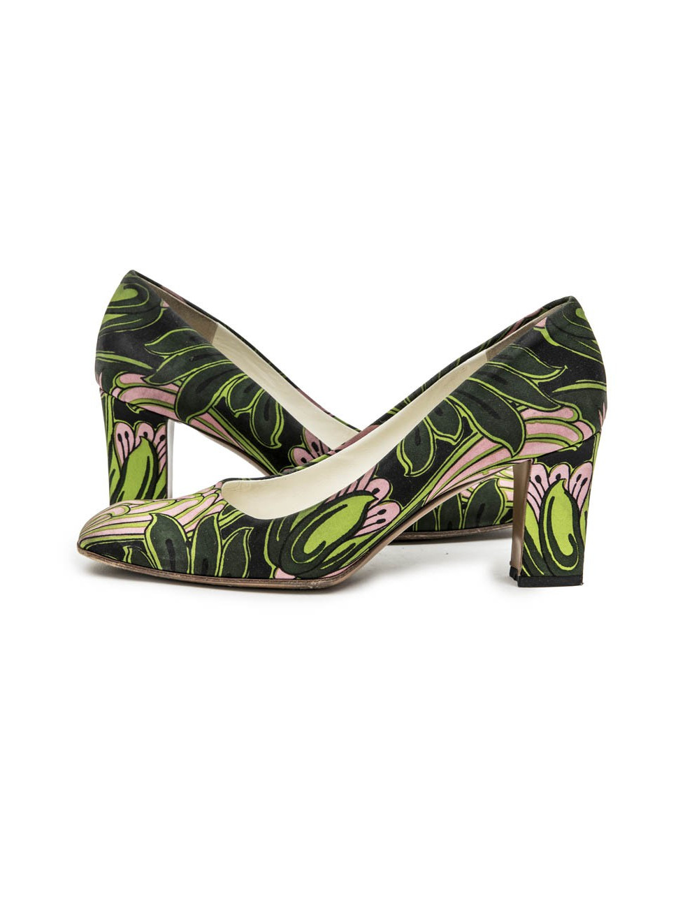 PRADA Pumps with Green and Pink Prints and Square Toe Size 38.5FR