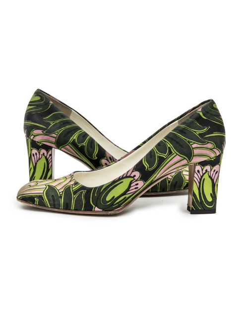 PRADA Pumps with Green and Pink Prints and Square Toe Size 38.5FR