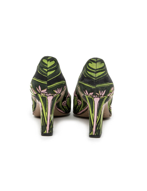 PRADA Pumps with Green and Pink Prints and Square Toe Size 38.5FR