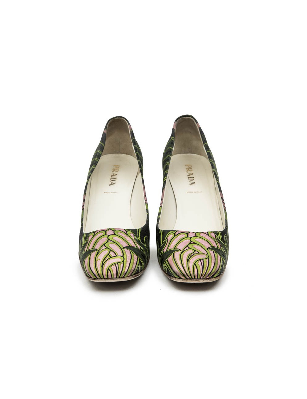 PRADA Pumps with Green and Pink Prints and Square Toe Size 38.5FR