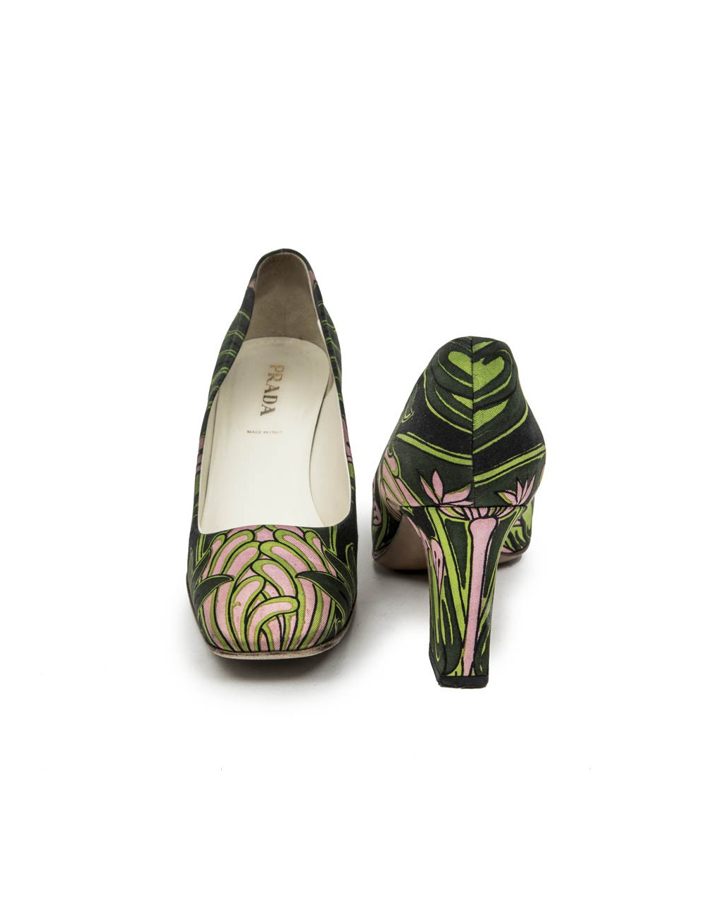 PRADA Pumps with Green and Pink Prints and Square Toe Size 38.5FR