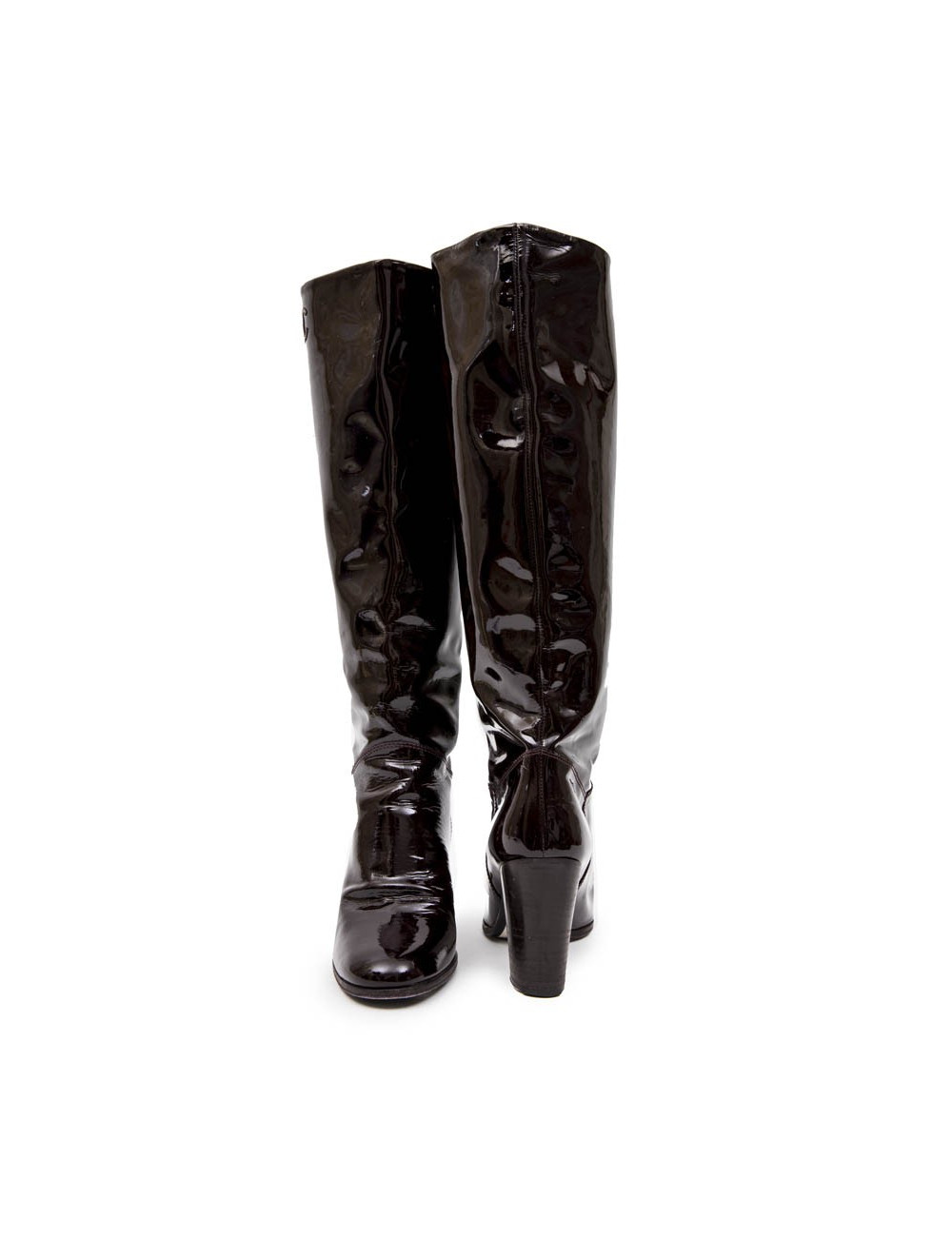 BOTTES chanel T38.5 en cuir verni prune