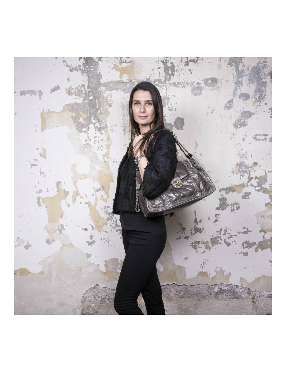 Sac CHANEL en cuir vieilli gris en galuchat