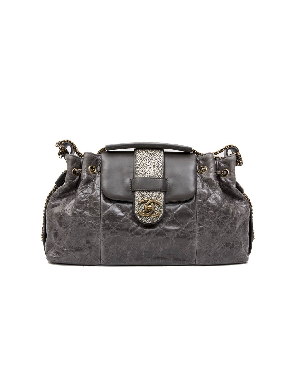 Sac CHANEL en cuir vieilli gris en galuchat