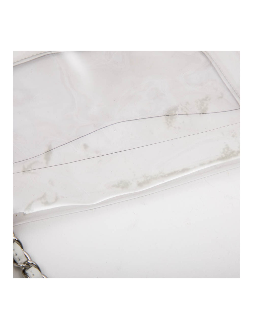 CHANEL Timeless bag in transparent plastic and piping in white lamb leather