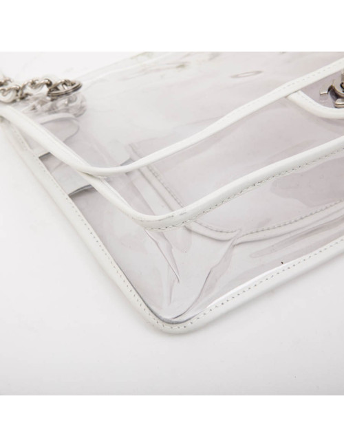 CHANEL Timeless bag in transparent plastic and piping in white lamb leather