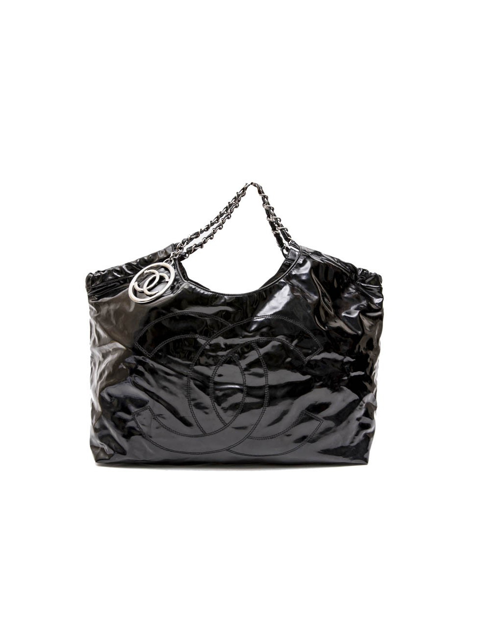 Cabas CHANEL en cuir verni noir