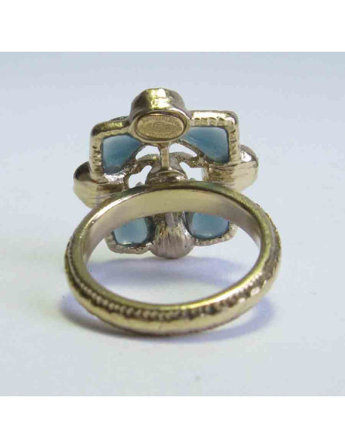 Bague CHANEL T52 en métal doré perles nacrées et bleues