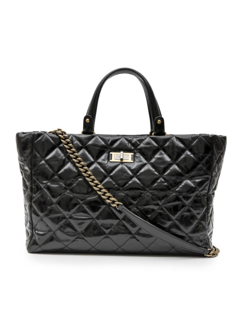 Sac cabas CHANEL cuir vieilli noir