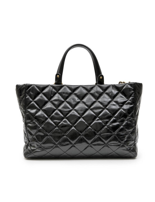 Chanel black aged leather tote bag
