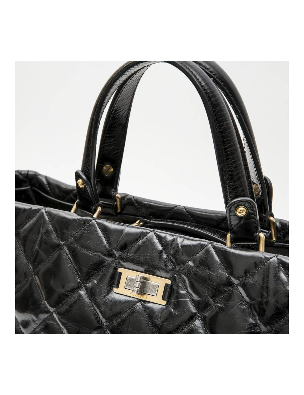 Sac cabas CHANEL cuir vieilli noir