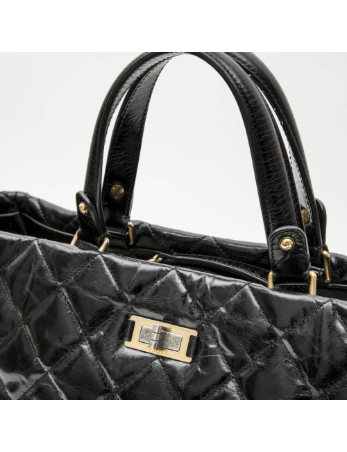 Chanel black aged leather tote bag