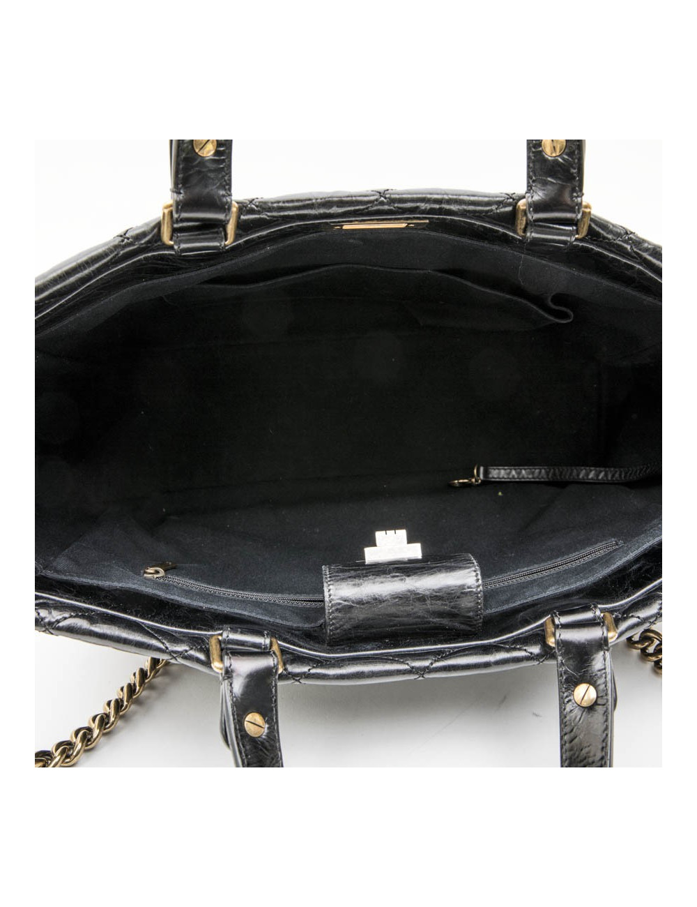 Chanel black aged leather tote bag