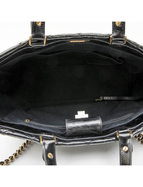 Chanel black aged leather tote bag