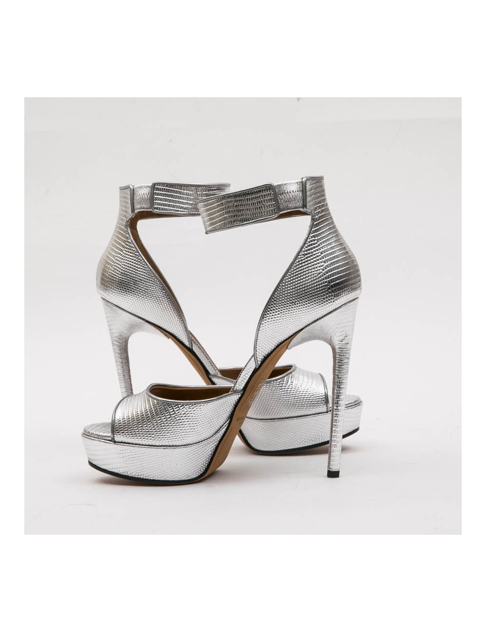 Sandales plates-formes en cuir effet lézard Shark Lock