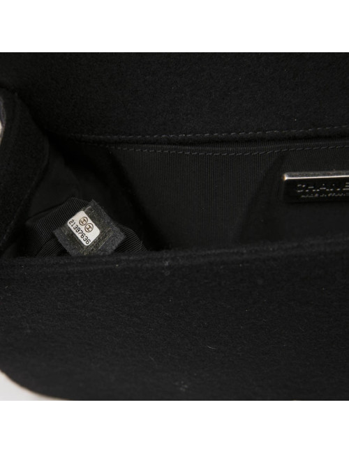 CHANEL Boy bag in black boiled wool with embroidered patches