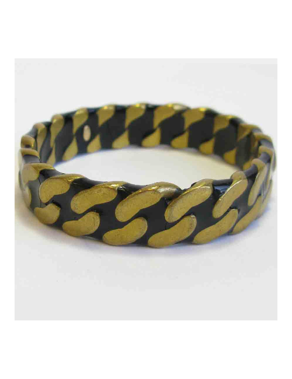 CHANEL black and gold metal chain pattern bracelet