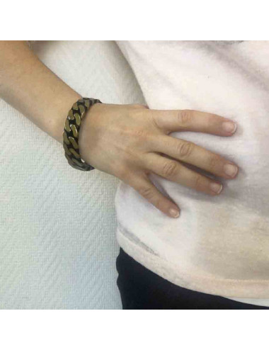 CHANEL black and gold metal chain pattern bracelet