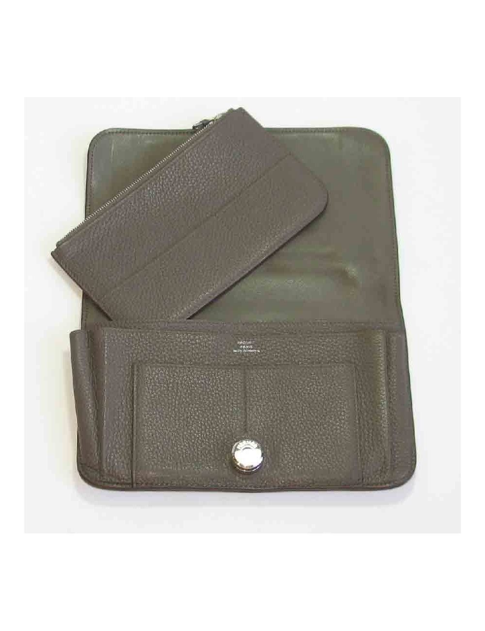 Portefeuille et pochette HERMES Dogon Duo en cuir togo étoupe