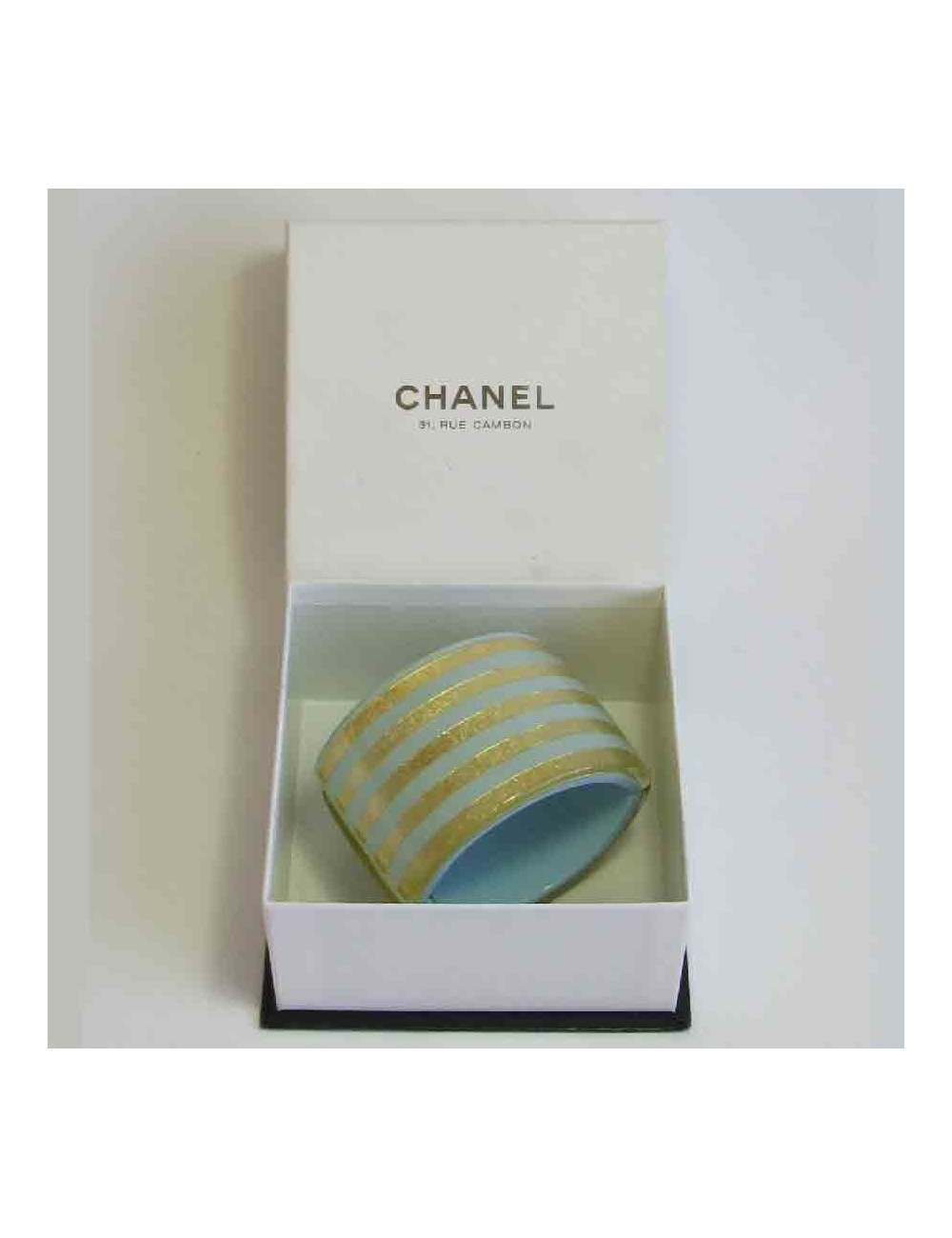 CHANEL cuff bracelet in skye blue resin and 5 stripes in gold leaf incrusted