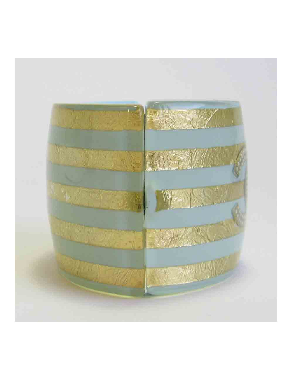 CHANEL cuff bracelet in skye blue resin and 5 stripes in gold leaf incrusted