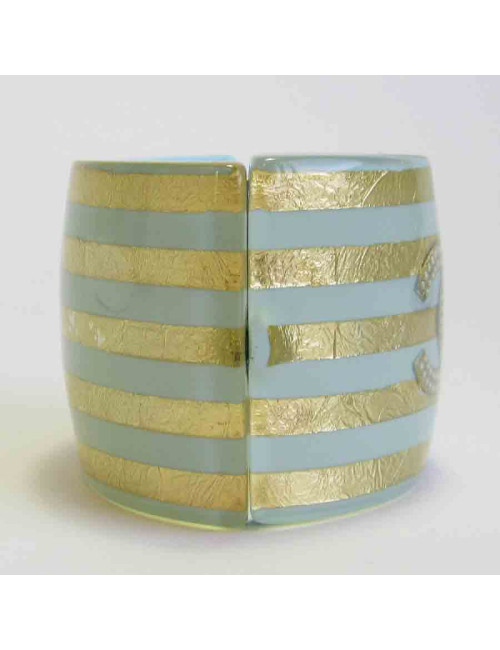 CHANEL cuff bracelet in skye blue resin and 5 stripes in gold leaf incrusted
