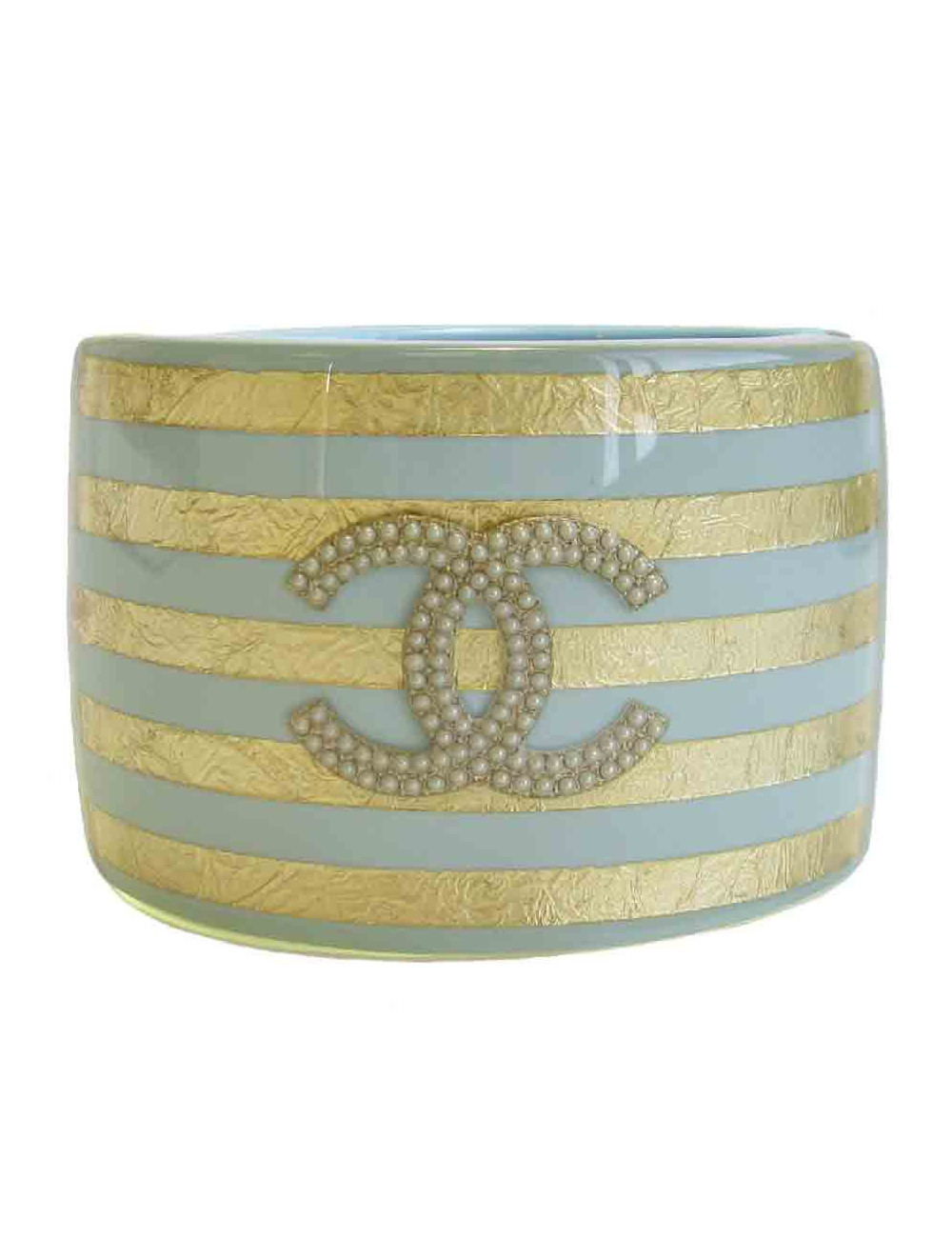 CHANEL cuff bracelet in skye blue resin and 5 stripes in gold leaf incrusted