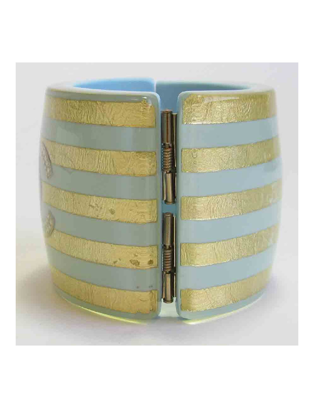 CHANEL cuff bracelet in skye blue resin and 5 stripes in gold leaf incrusted