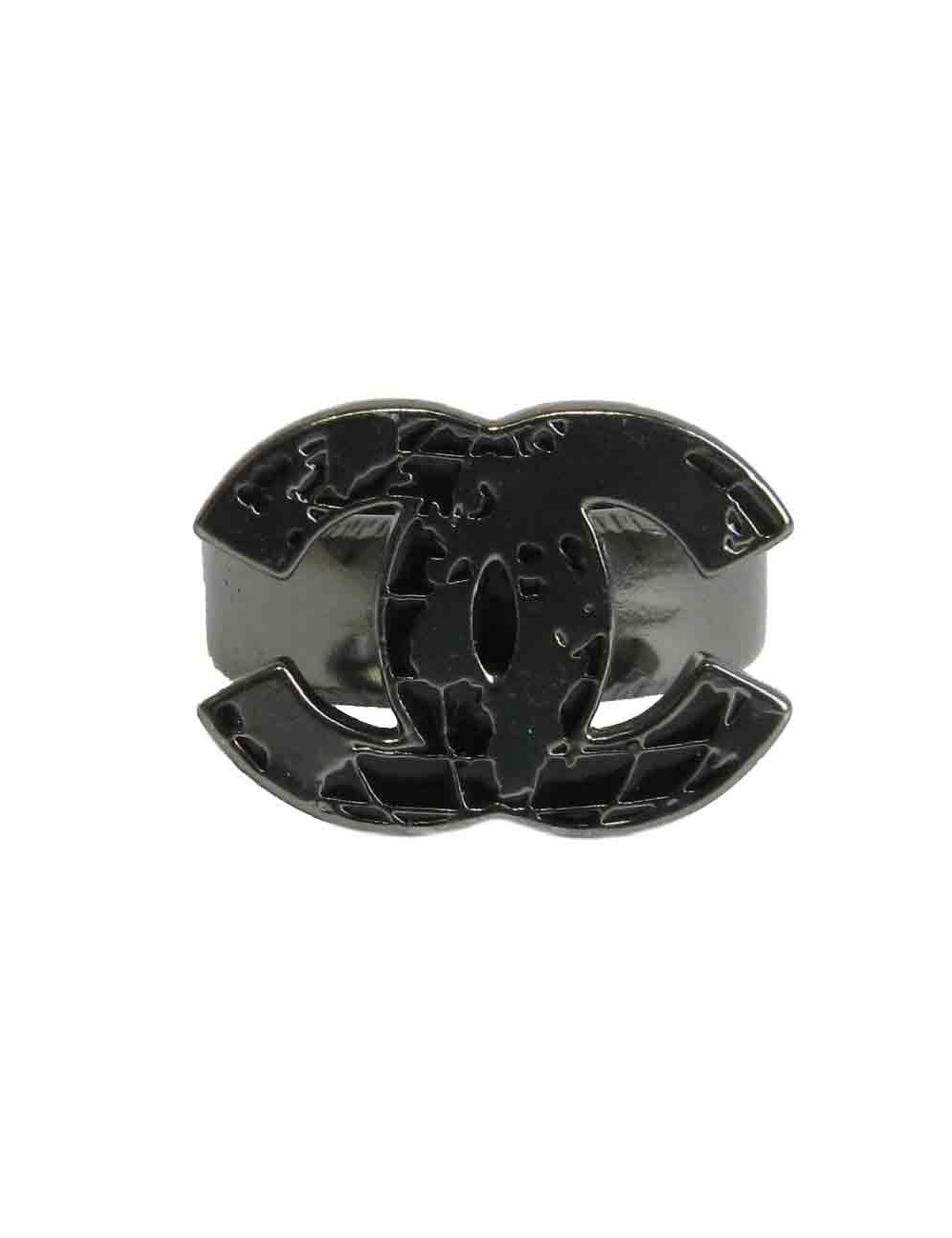 CHANEL CC world map ring in ruthenium size 52FR