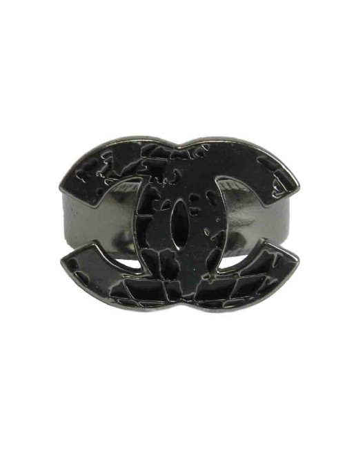 Bague CHANEL T52 CC métal noir