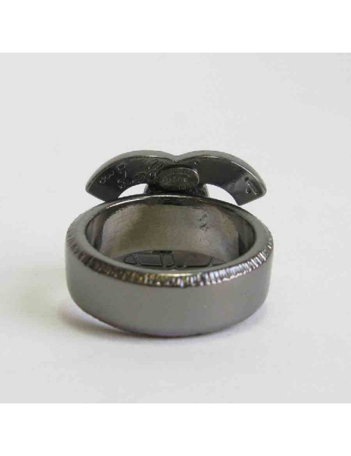 CHANEL CC world map ring in ruthenium size 52FR