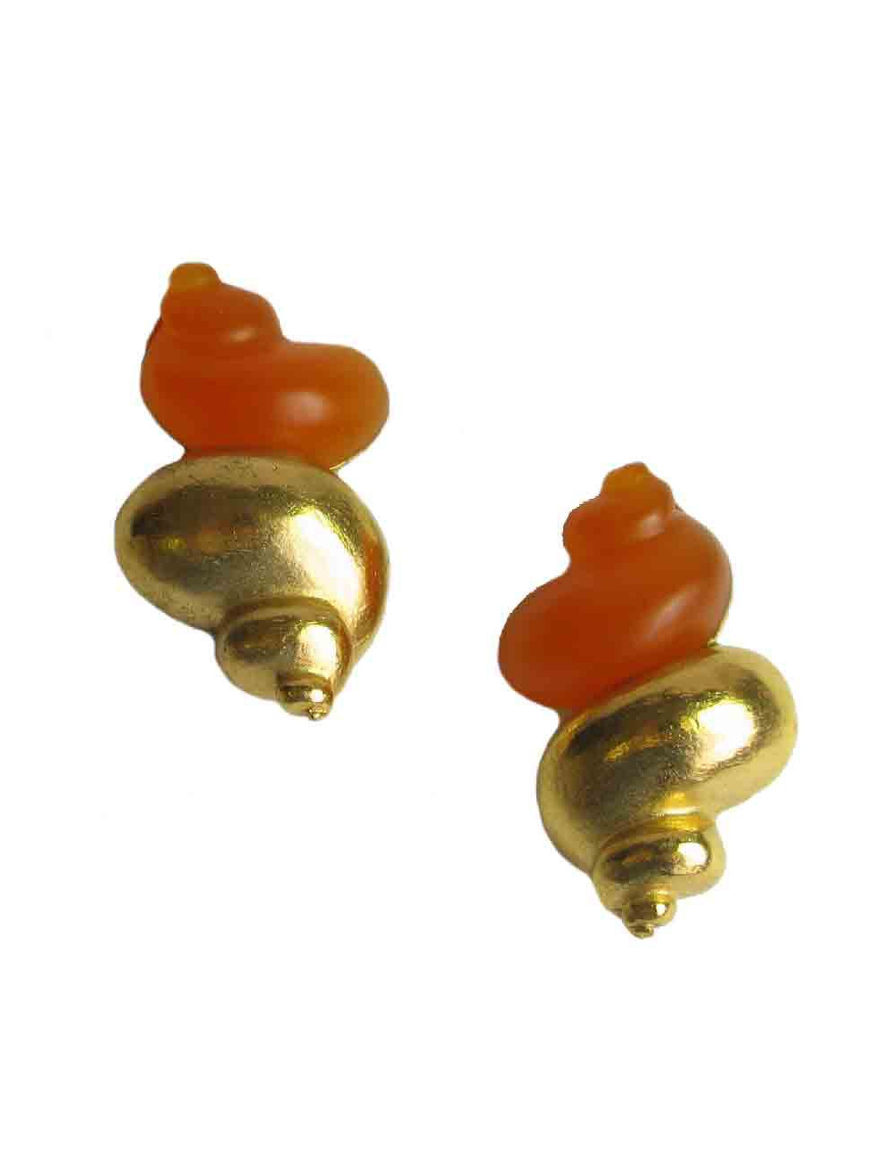 CHRISTIAN DIOR vintage clip-on earrings in gilt metal and orange plexi