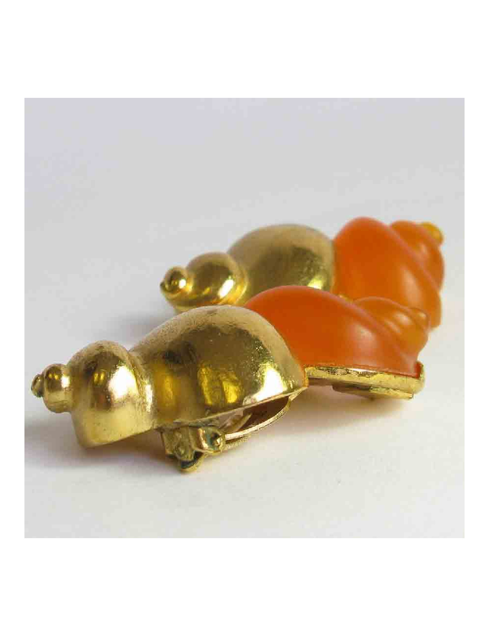 CHRISTIAN DIOR vintage clip-on earrings in gilt metal and orange plexi